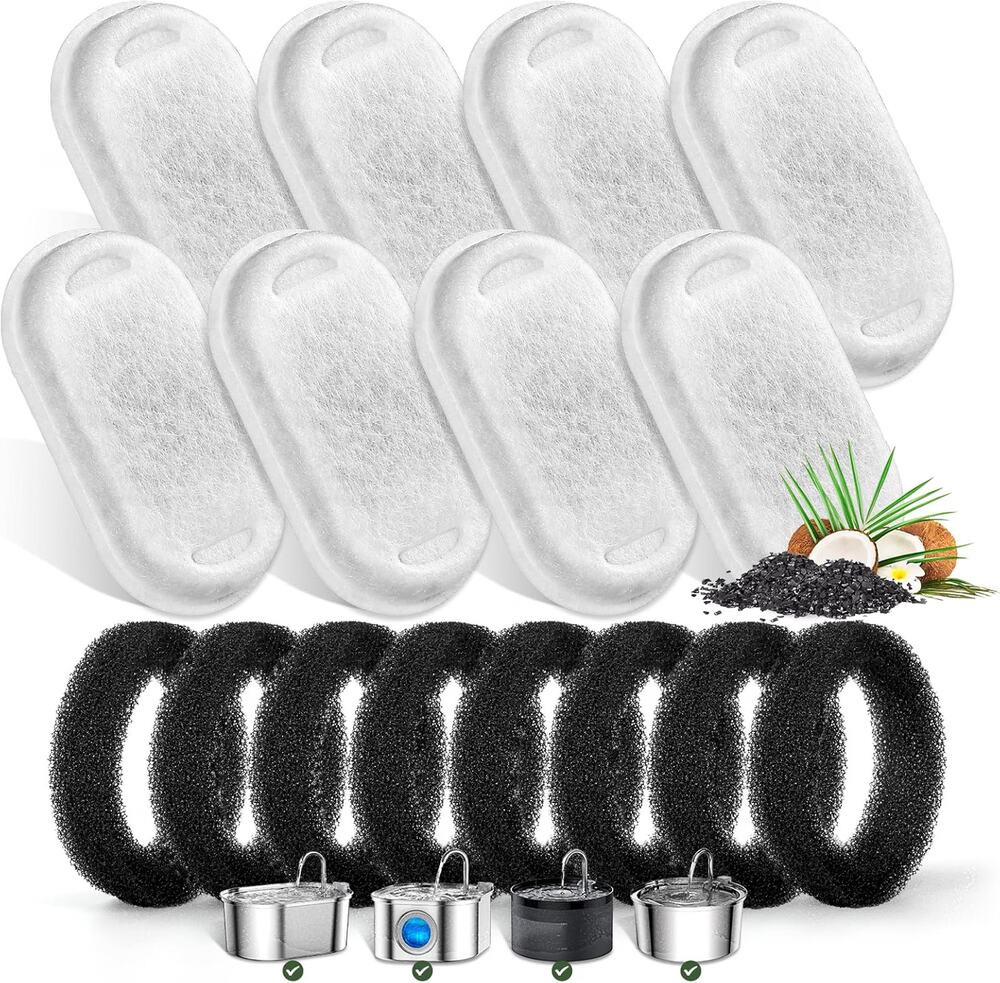 Cat Water Fountain Filters for 108/3.2L& 67Oz/2L Stainless Steel Pet Water Dispe